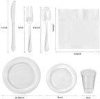 FULING 175 PCS Clear Party Supplies Disposable Dinnerware Set Plastic Plates and Paper Napkins Cups Silverware Serve 25 Sets for Birthday Bridal Shower Wedding Engagement Graduation Parties - Image 2