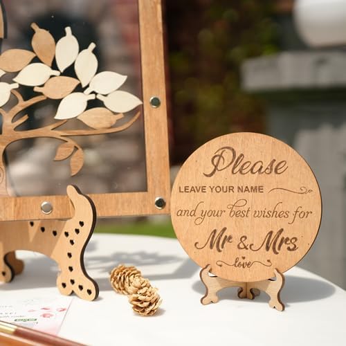 Wedding Guest Book Alternative Drop Box Frame - Rustic Tree Wood Leaves - Image 4