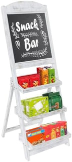 MyGift Shabby Whitewashed Wood Freestanding Chalkboard Easel with 3-Tiered Display Shelves, Decorative Chalkboard Plant Shelf Stand by MyGiftHome