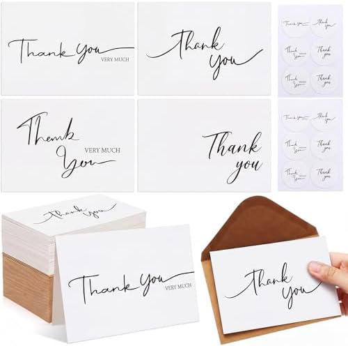 Gueevin 200 Pcs White Thank You Cards with Envelopes and Stickers Bulk by Gueevin