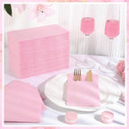 120 Pcs Pink Linen-Feel Paper Napkins with Built-in Flatware Pocket - Image 5