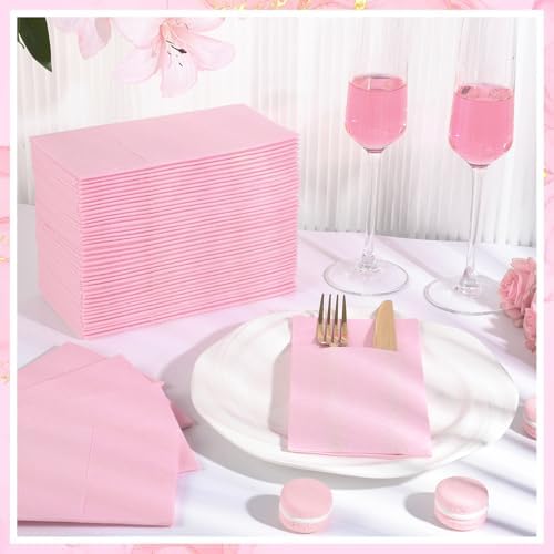 120 Pcs Pink Linen-Feel Paper Napkins with Built-in Flatware Pocket - Image 5