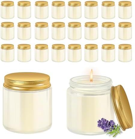 ACITHGL 24 Pcs 4oz Mini Mason Jar Candles Small Lavender Scented Candles Bulk Aromatherapy Ideal Souvenir Favors for Wedding Birthday Party (Gold, 24) by ACITHGL