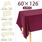 4 Pack Rectangle Tablecloth 60x126 Inch Burgundy Washable Polyester Table Cover for Wedding Dining Table Buffet Parties Banquet Decoration（Burgundy） - Image 2
