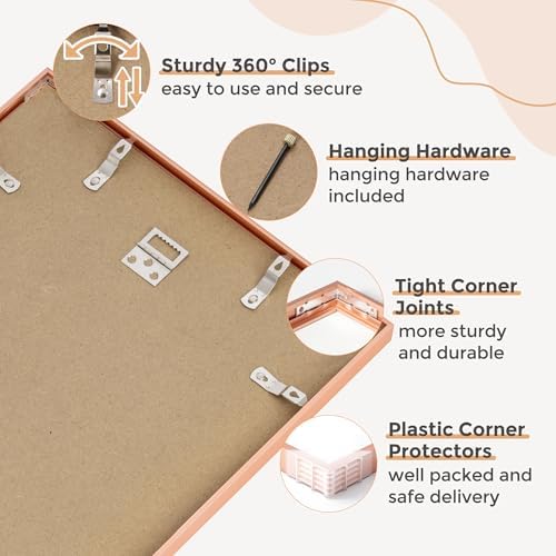 FLYJOE 11x14 Picture Frame -11x14 Metal Picture Frame With Mat For 8x10 | 14x11 Frame Aluminum | Plexiglass And Hanging Hardware Included | 11 by 14 Poster Frame, Set of 3, Rose Gold - Image 6