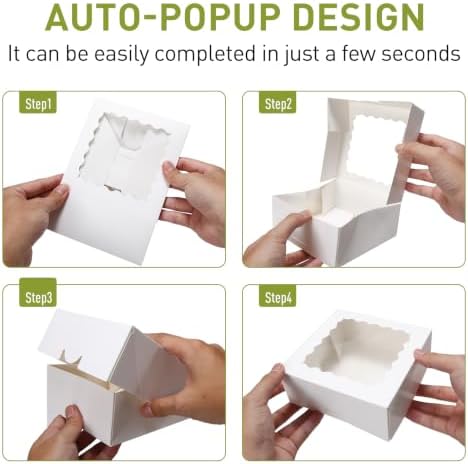 6x6x2.5 Auto-Popup Small Cookie Boxes with Window, White, 60 Pack - Image 6