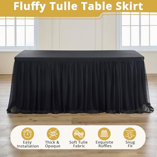 Black Tulle Tablecloth for 6 Ft Rectangle Tables 4-Pack, Ideal for Weddings - Image 2