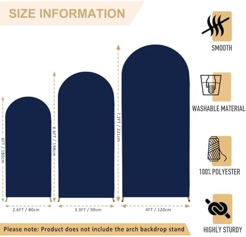 FANPROMS Wedding Arch Cover 7.2FT 6.6FT 6FT Navy Spandex Arch Cover Set of 3 Arch Covers Stretchy Backdrop Round Top Arch Cover for Arch Stand Chiara Backdrop Covers for Wedding Birthday Party Decor - Image 2