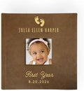 Small Personalized Baby First Year Feet Small Leatherette Photo Album Holds 100 Photos by GiftsForYouNow