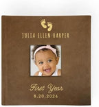 Small Personalized Baby First Year Feet Small Leatherette Photo Album Holds 100 Photos by GiftsForYouNow