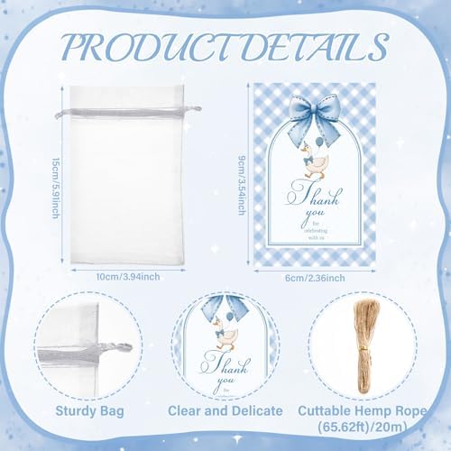 Vesici 50 Sets Silly Goose Party Favors for Guests Include Baby Shower Shot Glass and Card Organza Bag for Birthday Baby Shower Goose Party Supplies (Blue) - Image 4