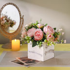 Suzile 12 Set Wooden Box Centerpiece, 4 Inch Square Planter Vase - Image 3