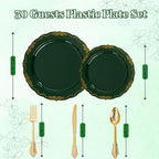 DaYammi 150Pcs Green Plastic Plates with Gold Silverware Set for Party - Image 2