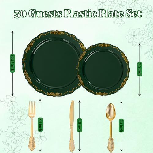 DaYammi 150Pcs Green Plastic Plates with Gold Silverware Set for Party - Image 2