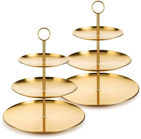 2 Pcs 3 Tiered Gold Cupcake Stand 3 Tier Stainless Steel Cupcake Stand with Removable Tiered Tray Gold Tiereds Dessert Stands Party Serving Trays Golds Cake Holder for Weddings Birthdays Decorations by Unknown
