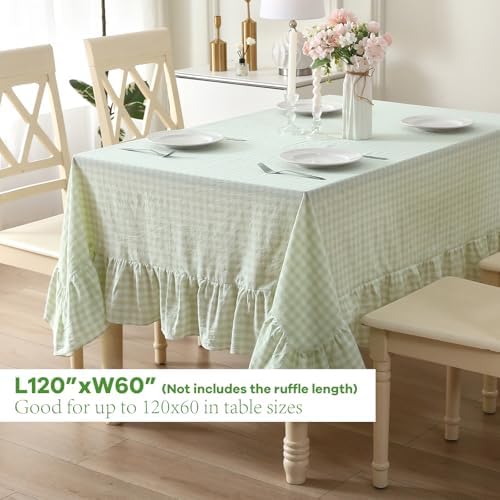 Pile Green White Gingham Ruffle Table Cloth Rectangular 120“x60” - Image 3