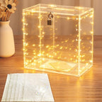 Sankoly Acrylic Wedding Card Box with Lock, Clear Large Card Boxes with String Light and Festival Static Cling Sticker, Money Box Holder for All Kinds of Parties Reception by Sankoly