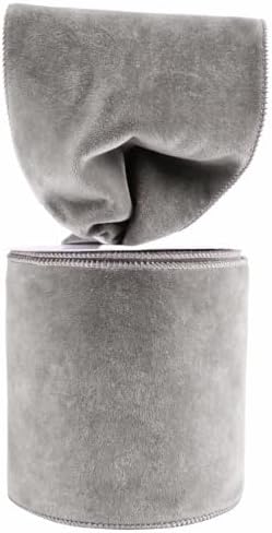 Meseey Velvet Wired Edge Ribbon, 4 Inch Width, Christmas Gift Wrapping Ribbon, Waterproof for Wreath DIY Crafts (Grey, 10 Yards) by MeseeyRibbonBow