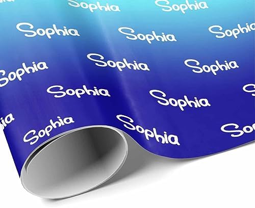 MyPupSocks Custom Text Wrapping Paper Gradient Blue, Personalized Name Gift Wrap Paper Funny Wrapping Paper Roll 58x23 for Boys Girls Kids Birthday Christmas Winter Holiday 3 Rolls - Image 3