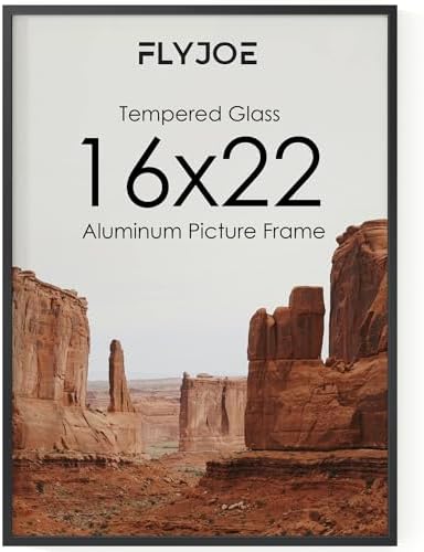 FLYJOE 16x22 Metal Picture Frame - Black Aluminum Picture Frames with Real Glass, Wall Mounting Horizontally or Vertically, Diploma, Certificates and Decor for Wall Gallery 22x16 Frame, Black by FLYJOE