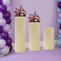 3 Pieces Cylinder Pedestal Stands with Acrylic Disc & Cloth Cover Round Table Centerpiece Cake Pedestal Stand Foldable Paper Columns Pillars Display for Parties Wedding Birthday Decor by EDUJUAN