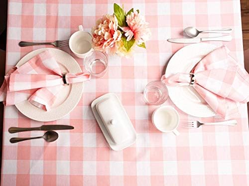DII Buffalo Check Collection, Classic Farmhouse Tablecloth, 60 x 104, Pink & White - Image 6