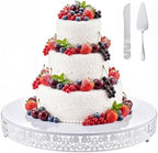 Wenqik 20 Inch White Cake Stand Set Metal Round Cupcake Dessert Stand with Cake Cutting, Flower Spatula Wedding Cupcake Pastry Display Candy Holder Display for Wedding Party Birthday Baby Shower by Wenqik