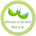 40 Personalized Stickers Green White Polka Dots Sweet Pea Design Thank You Party Favor Twins Baby Shower Gift Label by Unknown