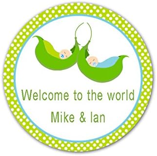 40 Personalized Stickers Green White Polka Dots Sweet Pea Design Thank You Party Favor Twins Baby Shower Gift Label by Unknown