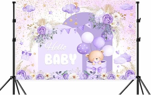 10X10ft Purple Baby Shower Backdrop Cute Purple Boho Floral Baby Shower Backdrop, Girl's Birthday Party Background Decor Cartoon Birthday Party Background Photo Booth Props - Image 6