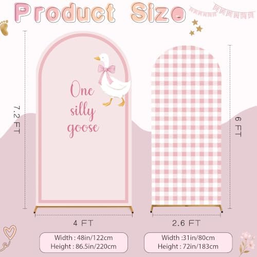 2 Pcs 7.2ft 6ft One Silly Goose Arch Backdrop Cover,Pink,Stylish - Image 2