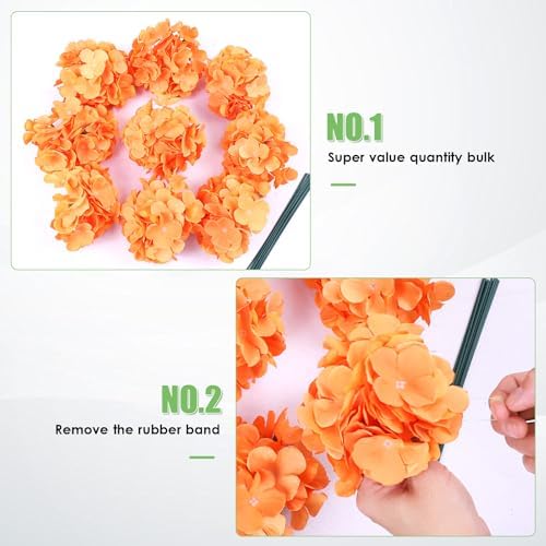 AVIVIHO 65pcs Fake Flowers Orange Hydrangea Artificial Flowers Bulk (Not Squished, No Steaming Need) Silk Flowers with Stems for Wedding Decor,Home,Baby Shower,Table Centerpieces Decoration - Image 5
