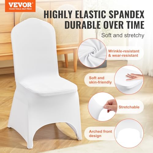 VEVOR 50 Pcs White Chair Covers Polyester Spandex Chair Cover Stretch Slipcovers for Wedding Party Dining Banquet Chair Decoration Covers - Image 2