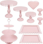 Set of 9 Cake Stands Metal Cupcake Stand Set Multiple Styles Candy Fruit Display Tower Dessert Plate Cake Serving Tray for Birthday Party Wedding Anniversary Baby Shower Engagement (Pink) by JALANCY