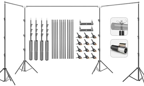 BEIYANG 10x30FT Photo Backdrop Stand, Angle Adjustable Triple Crossbar Extender Mount, Photography Background Support System, with Sand Bags,12 PCS Clamps for Wedding Party Celebration by BEIYANG