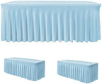 2 Pack Baby Blue Spandex Table Covers 4ft Rectangle Ruffle Skirts for Party by HolidayIdeas