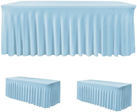 2 Pack Baby Blue Spandex Table Covers 4ft Rectangle Ruffle Skirts for Party by HolidayIdeas