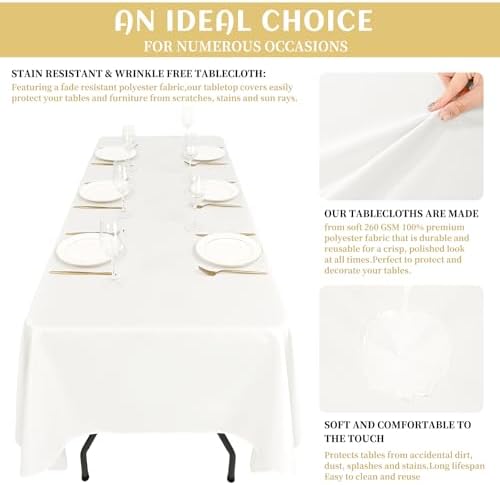 Showgeous 60x126 Inch Ivory Rectangle Tablecloth 10 Pack Fit 7FT Table - Image 5