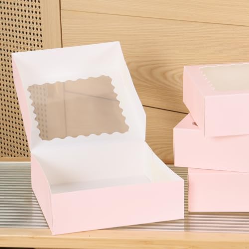 60 pcs Pink Cookie Box,6x6x2.5 Inch Bakery Boxes with Window Pies Chocolate Strawberries Muffins Biscuit Pastry Dessert Box For Packaging - Image 6