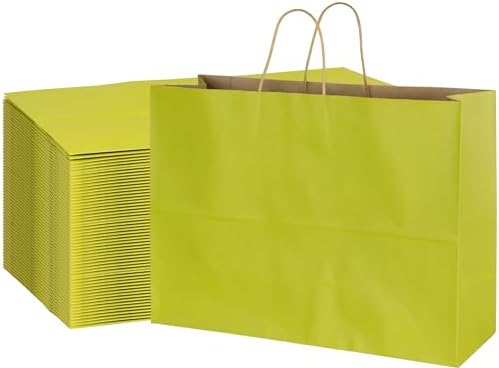 BLEWINDZ 70Pcs Large Paper Bags with Handles, 16x6x12 Inches Avocado Green Paper Shopping Bags for Small Business, Large Kraft Gift Bag Bulk for Grocery Mechandise Retail by BLEWINDS