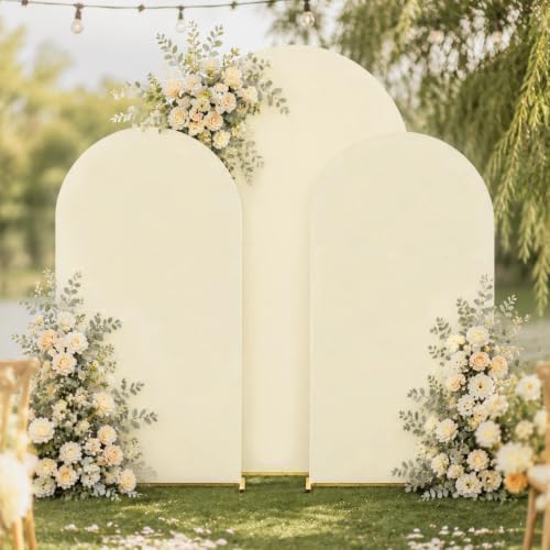 Beige Arch Backdrop Cover Set of 3, 7.2ft 6.6ft 6ft Wedding Arch Covers - Image 4