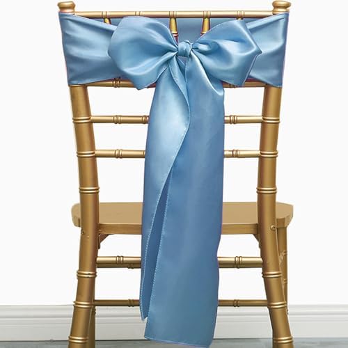 50 Pack Dusty Blue Chair Sashes, Satin Chair Ribbons for Wedding Party Birthday Reception Decorations, Dusty Blue Satin Chair Bows for Chairs - Image 4