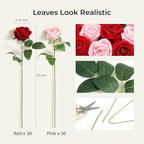 Auihiay 60PCS Artificial Roses, Pink and Red Roses, Velvet Silk Roses - Image 2