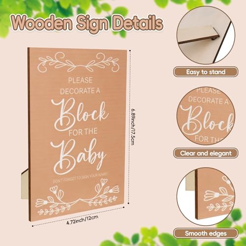 138 Pcs Baby Shower Blocks to Decorate, Wooden Blocks for Baby Shower, Decorate A Block Baby Showers, Wood Box with 52 Wooden Block 36 Paint Markers 1 Game Sign 48 Stencil Templates - Image 3