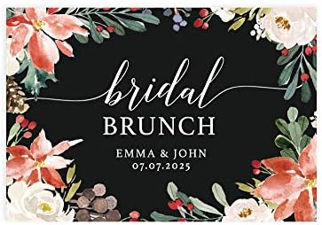 Andaz Press Custom Personalized Disposable Paper Placemats, 12 x 18 Inch, Set of 25, Bridal Brunch Black Winter Floral, Tableware, Dining, Tabletop, Table Setting for Bridal Shower, Bridal Brunch by AndazPress