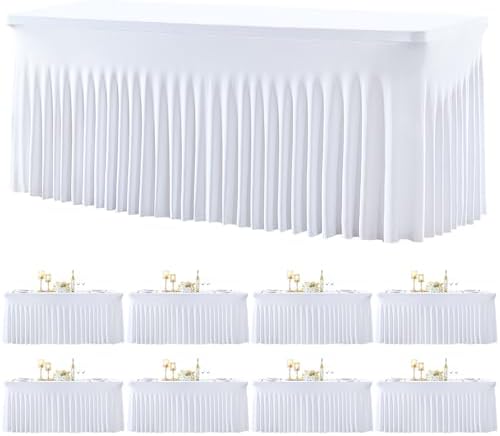 gogoparti 8 Pack Spandex White Fitted Table Cloth for 6ft Rectangle Tables White Stretch Tablecloth Table Covers Skirt Banquet Wrinkle Free Tablecloths for Parties Wedding by Gogoparti