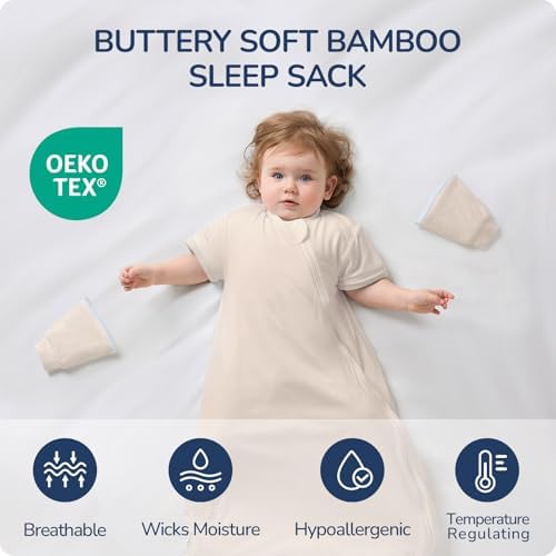 Rayon Made from Bamboo Sleep Sack 6-12 Months, Detachable Sleeves - Adjustable Warmth to Prevent Overheating, 1.0 TOG Breathable Wearable Blanket Toddler Sleeping Bag, Safe for Night Sleep - Image 2