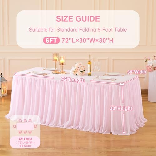 Wish Care 2 Pack Pink Tulle Table Cloth for Rectangle Tables 6FT Ruffle Tutu Stretch Fitted Tablecloths Wrinkle Free Tulle Tutu Skirt Table Cover for Party Wedding Girls Birthday Baby Bridal Shower - Image 5