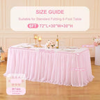 Wish Care 1 Pack Pink Table Cloth for 6 Foot Rectangle Tables 6FT Tulle Tutu Skirt Stretch Fitted Tablecloth Wrinkle Free Ruffle Table Cover for Girls Birthday Wedding Baby Bridal Shower Party Cake - Image 6