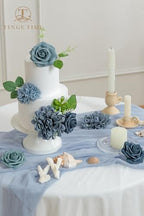 TINGE TIME 23pcs Artificial Flowers Combo, Roses Dahlia Dusty Blue - Image 2